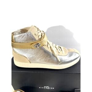 Coach Metallic High-top Sneakers Silver/Gold 9M New in Box Dust Bag Rare Style